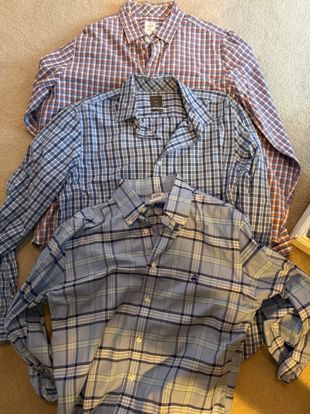 3 Men’s Plaid Button-Down Shirts - 2 Gap, 1 Brooks Brothers
